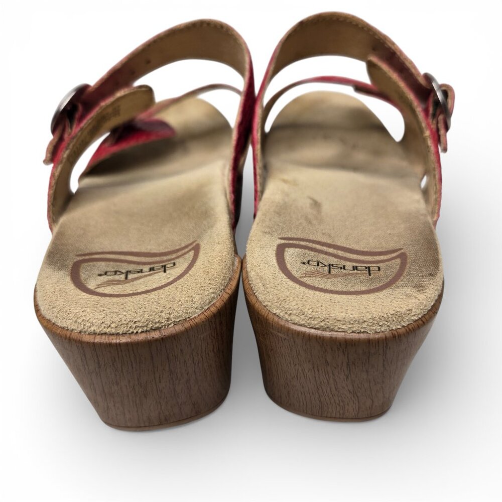 Dansko Sofie Ruby Red Snake Embossed Sandals Silv… - image 9